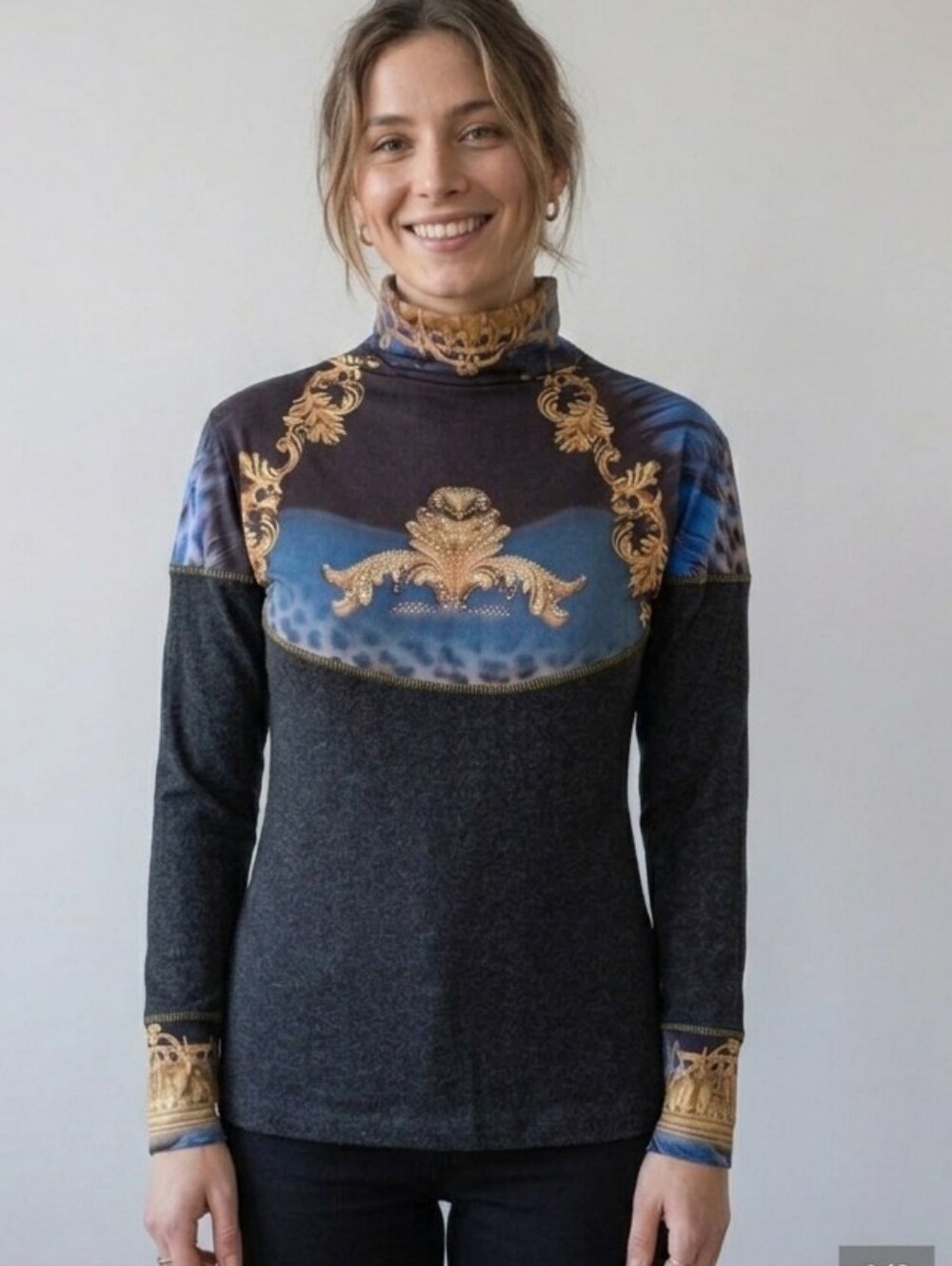 Green apple royal core barocco gold and blue grey shirt Small @B5